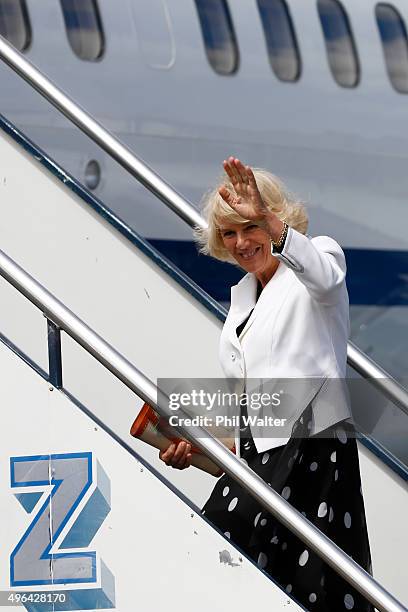 Camilla, Duchess of Cornwall departs for Australia from the Whenuapai Airforce base on November 10, 2015 in Auckland, New Zealand. The Royal couple...