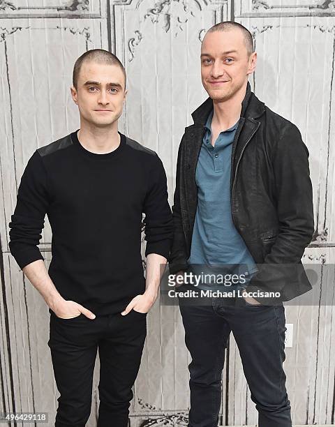 Actors Daniel Radcliffe and James McAvoy attend the AOL BUILD Speaker Series: "Victor Frankenstein" at AOL Studios In New York on November 9, 2015 in...
