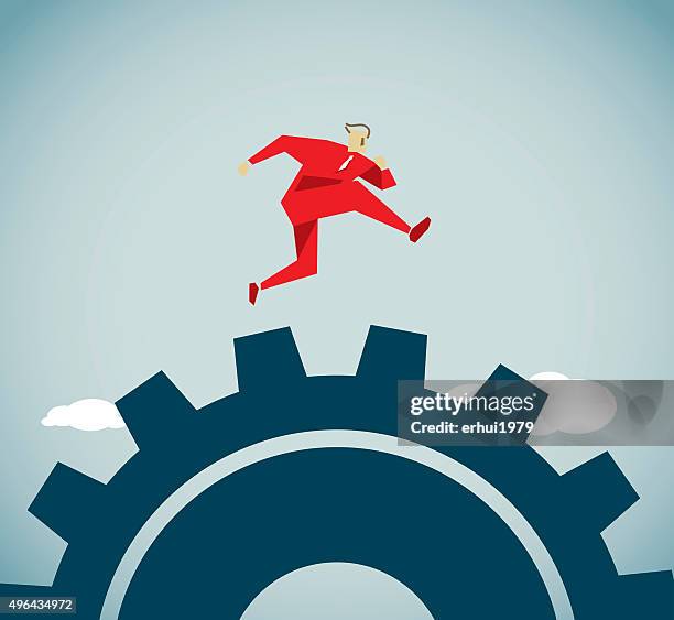 jumping - zahnrad comic stock-grafiken, -clipart, -cartoons und -symbole
