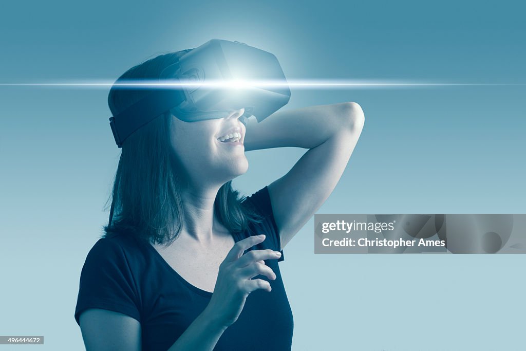 Woman Using Virtual Reality Headset