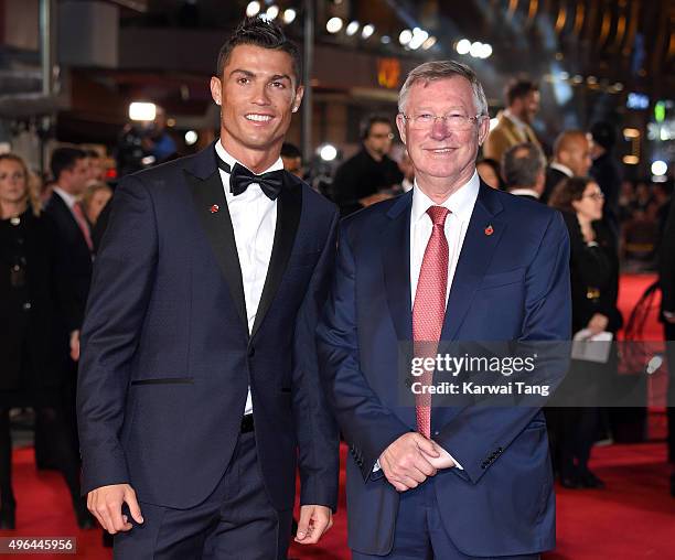 Cristiano Ronaldo and Sir Alex Ferguson attend the World Premiere of "Ronaldo" at Vue West End on November 9, 2015 in London, England.