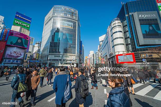 tokyo shibuya crossing crowds of pedestrians on famous junction japan - now voyager stock pictures, royalty-free photos & images