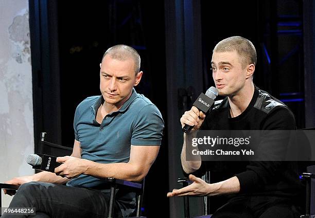 James McAvoy and Daniel Radcliffe attend AOL BUILD Speaker Series: "Victor Frankenstein" at AOL Studios In New York on November 9, 2015 in New York...