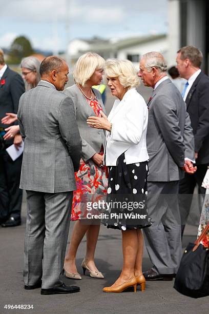 Camilla, Duchess of Cornwall talks with NZ Governor General Sir Jerry Mateparae as Prince Charles, Prince of Wales and Camilla, Duchess of Cornwall...