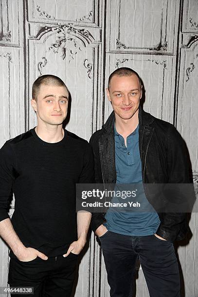 Daniel Radcliffe and James McAvoy attend AOL BUILD Speaker Series: "Victor Frankenstein" at AOL Studios In New York on November 9, 2015 in New York...