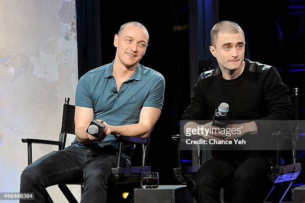 James McAvoy and Daniel Radcliffe attend AOL BUILD Speaker Series: "Victor Frankenstein" at AOL Studios In New York on November 9, 2015 in New York...
