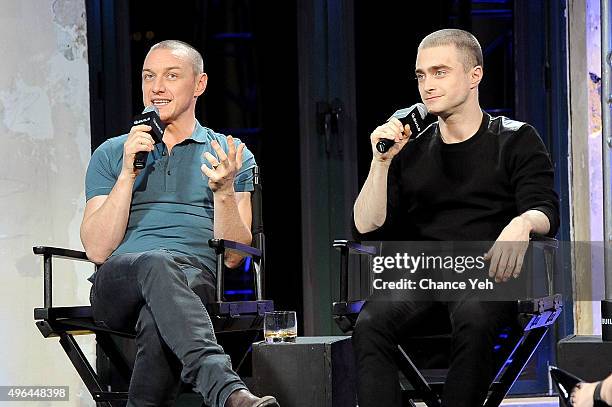 James McAvoy and Daniel Radcliffe attend AOL BUILD Speaker Series: "Victor Frankenstein" at AOL Studios In New York on November 9, 2015 in New York...