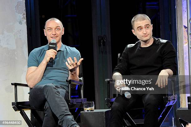 James McAvoy and Daniel Radcliffe attend AOL BUILD Speaker Series: "Victor Frankenstein" at AOL Studios In New York on November 9, 2015 in New York...