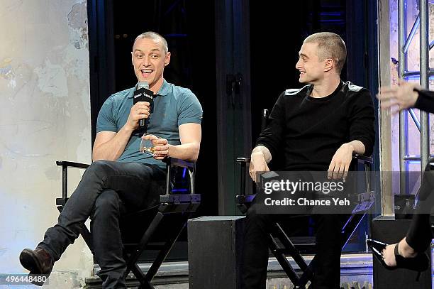 James McAvoy and Daniel Radcliffe attend AOL BUILD Speaker Series: "Victor Frankenstein" at AOL Studios In New York on November 9, 2015 in New York...