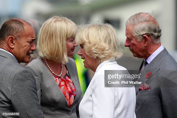 Camilla, Duchess of Cornwall talks with NZ Governor General Sir Jerry Mateparae as Prince Charles, Prince of Wales and Camilla, Duchess of Cornwall...