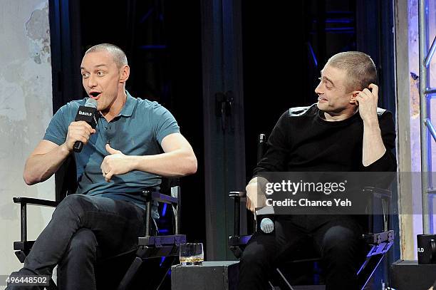 James McAvoy and Daniel Radcliffe attend AOL BUILD Speaker Series: "Victor Frankenstein" at AOL Studios In New York on November 9, 2015 in New York...