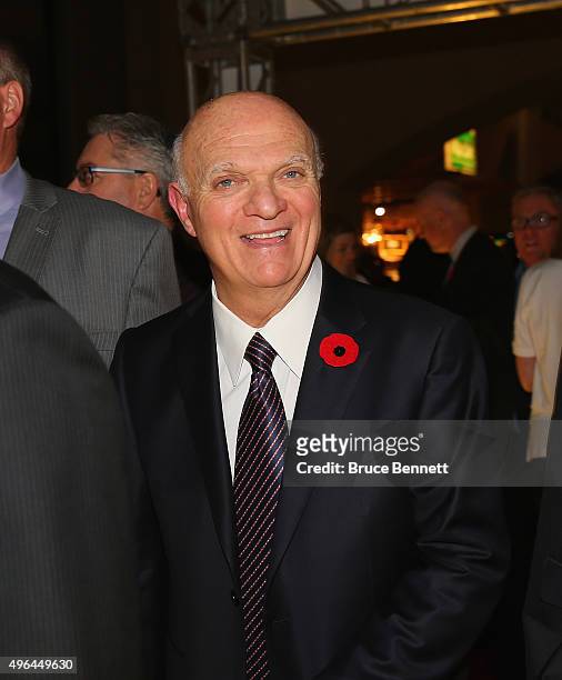 General manager of the Toronto Maple Leafs Lou Lamoriello walks the red carpet prior to the 2015 Hockey Hall of Fame Induction Ceremony at Brookfield...