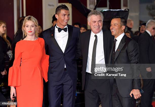 Cristiano Ronaldo, Carlo Ancelotti and Jorge Mendes attend the World Premiere of "Ronaldo" at Vue West End on November 9, 2015 in London, England.