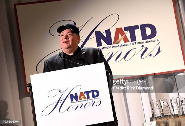 Honoree and CEO/President of Webster PR Kirt Webster speaks onstage during the NATD Honors Gala on November 9, 2015 in Nashville, Tennessee.