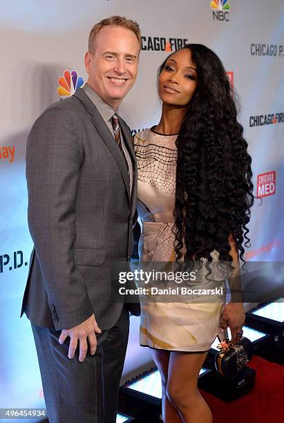 Entertainment chairman Robert Greenblatt and actress Yaya DaCosta attend a premiere party for NBC's 'Chicago Fire', 'Chicago P.D.' and 'Chicago Med'...