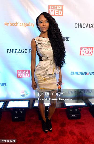 Actress Yaya DaCosta attends a premiere party for NBC's 'Chicago Fire', 'Chicago P.D.' and 'Chicago Med' at STK Chicago on November 9, 2015 in...