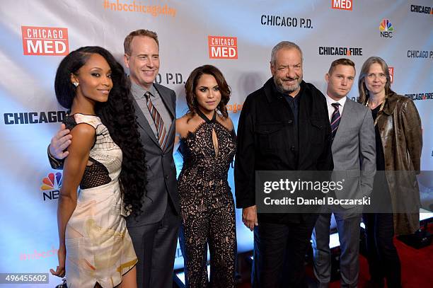 Actress Yaya DaCosta, NBC Entertainment chairman Robert Greenblatt, actress Monica Raymund, Executive Producer Dick Wolf, actors Brian Geraghty and...