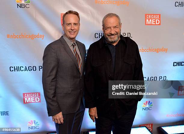 Entertainment chairman Robert Greenblatt and Executive Producer Dick Wolf attend a premiere party for NBC's 'Chicago Fire', 'Chicago P.D.' and...