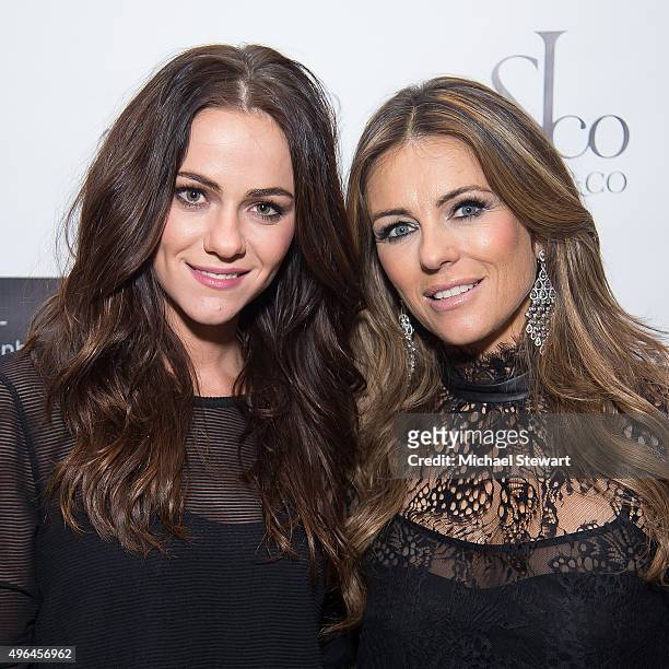 Actresses Alexandra Park and Elizabeth Hurley attend the "The Royals" series season two premiere celebration at Hoerle Guggenheim Gallery on November...