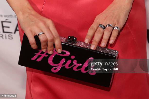 Actress Sophia Bush, clutch detail, ring detail, attends Glamour's 25th Anniversary Women Of The Year Awards at Carnegie Hall on November 9, 2015 in...