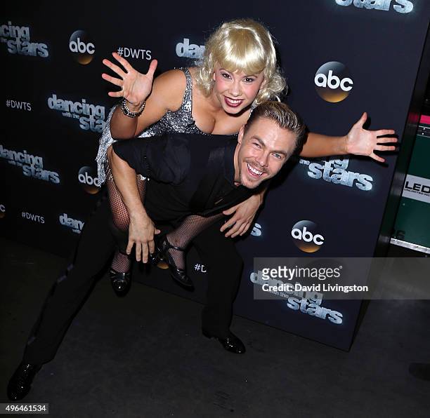 Actress/ wildlife conservationist Bindi Irwin and dancer/TV personality Derek Hough attend "Dancing with the Stars" Season 21 at CBS Television City...