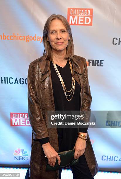 Actress Amy Morton attends a premiere party for NBC's 'Chicago Fire', 'Chicago P.D.' and 'Chicago Med' at STK Chicago on November 9, 2015 in Chicago,...