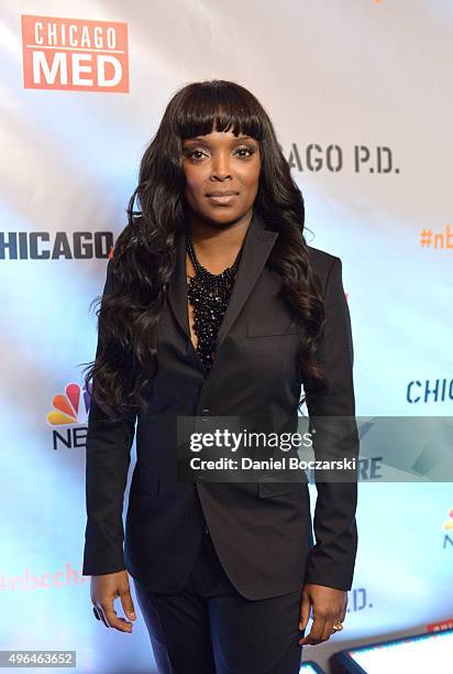 Actress Marlyne Barrett attends a premiere party for NBC's 'Chicago Fire', 'Chicago P.D.' and 'Chicago Med' at STK Chicago on November 9, 2015 in...