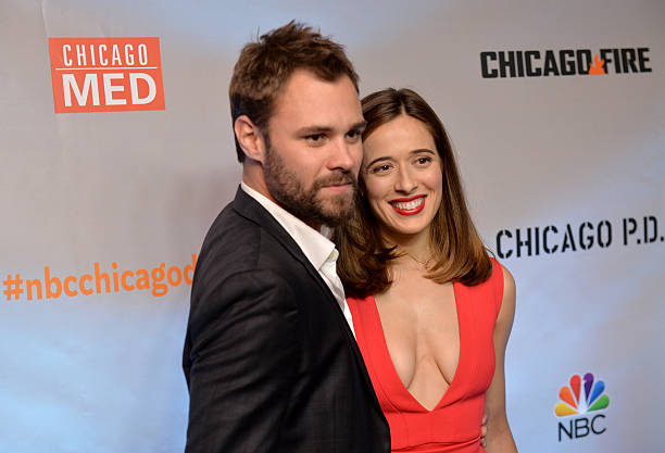 Actors Patrick John Flueger and Marina Squerciati attend a premiere party for NBC's 'Chicago Fire', 'Chicago P.D.' and 'Chicago Med' at STK Chicago...