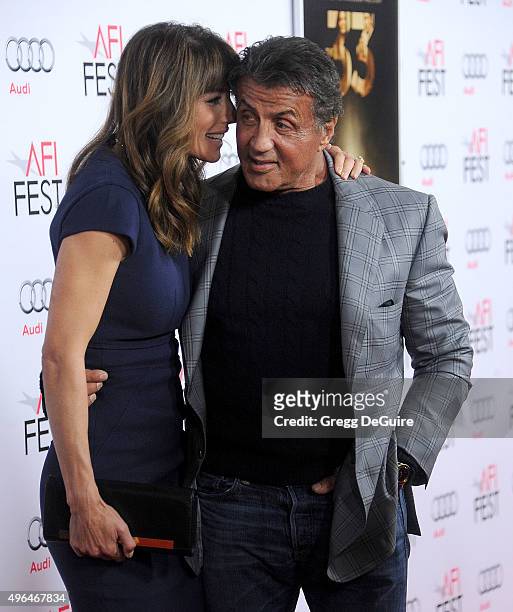 Actor Sylvester Stallone and wife Jennifer Flavin arrive at the AFI FEST 2015 Presented By Audi Centerpiece Gala Premiere of "The 33" at TCL Chinese...