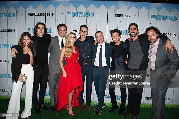 Olivia Stuck, Nash Grier, Gil Kruger, Caroline Sunshine, Joey Bragg, Michael Goldfine, Cameron Dallas, George Strompolos, and Eli Gonda arrive at the...