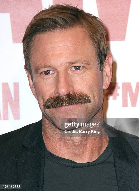 Actor Aaron Eckhart attends the Premiere Of Clarius Entertainment's 'My All American' at The Grove on November 9, 2015 in Los Angeles, California.