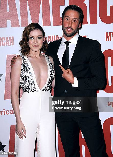 Actress Sarah Bolger and actor Juston Street attends the Premiere Of Clarius Entertainment's 'My All American' at The Grove on November 9, 2015 in...