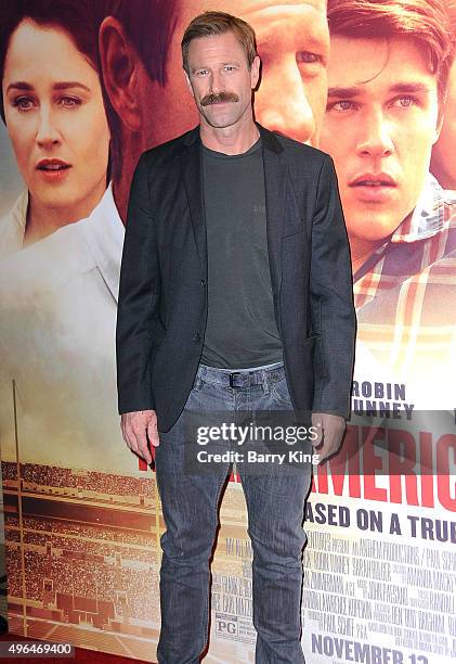 Actor Aaron Eckhart attends the Premiere Of Clarius Entertainment's 'My All American' at The Grove on November 9, 2015 in Los Angeles, California.