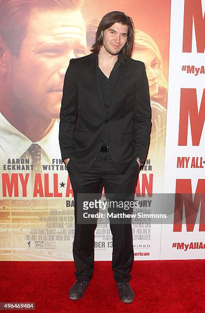 Actor Rett Terrell attends the premiere of Clarius Entertainment's "My All American" at The Grove on November 9, 2015 in Los Angeles, California.