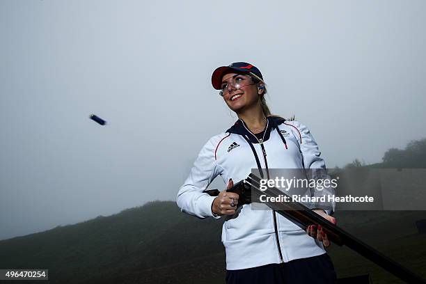 18yr old Amber Hill poses for a portrait as she is selected for the Team GB Shooting Team for Rio 2016 Olympic Games at the E.J.Churchill Shooting...