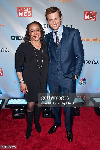 Actors S. Epatha Merkerson and Nick Gehlfuss attend a premiere party for NBC's 'Chicago Fire', 'Chicago P.D.' and 'Chicago Med' at STK Chicago on...