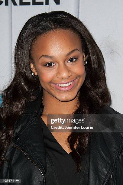 Nia Sioux arrives at the Fullscreen Films presents Premiere of "The Outfield" at AMC CityWalk Stadium 19 at Universal Studios Hollywood on November...