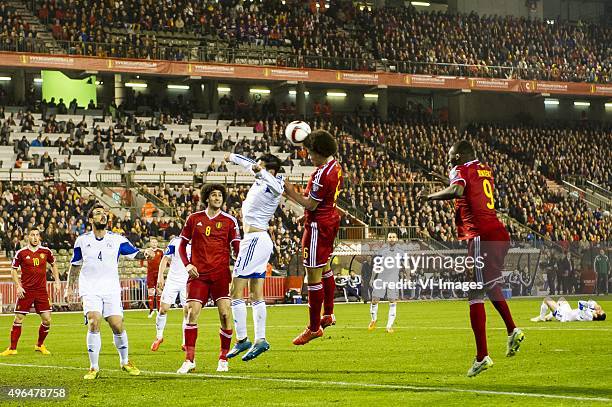 Eden Hazard of Belgium, George Merkis of Cyprus, Marouane Fellaini of Belgium, Elias Charalambous of Cyprus, Axel Witsel of Belgium, Konstantinos...