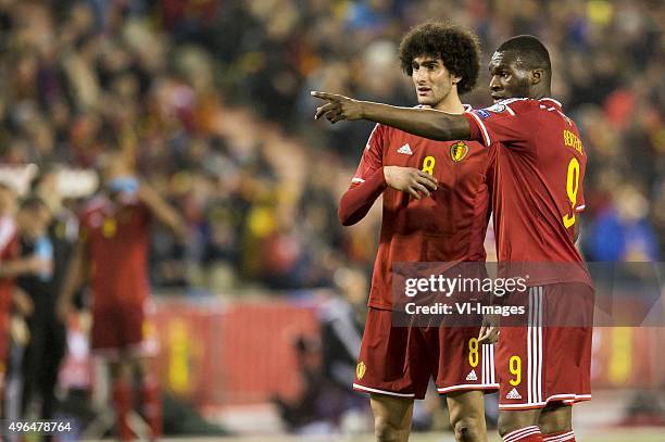 Marouane Fellaini of Belgium, Christian Benteke of Belgium during the UEFA EURO 2016 qualifying match between Belgium and Cyprus on March 28, 2015 at...