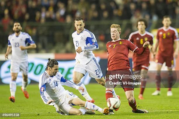 Marios Nikolaou of Cyprus, Vincent Laban of Cyprus, Andreas Makris of Cyprus, Kevin de Bruyne of Belgium, Axel Witsel of Belgium, Jan Vertonghen of...