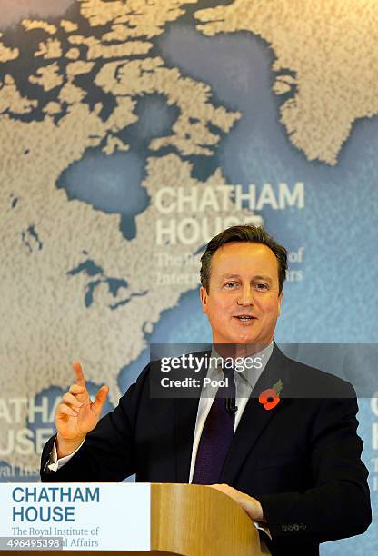 Britain's Prime Minister David Cameron delivers a speech on EU reform and the UKs renegotiation at Chatham House on November 10, 2015 in London,...