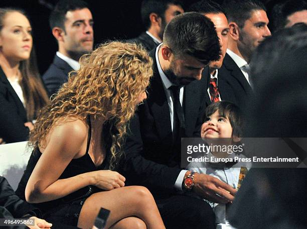 Shakira, Gerard Pique and their son Milan Pique attend the Catalonian Football Federation Award to Gerard Pique as Best Catalonian football player on...