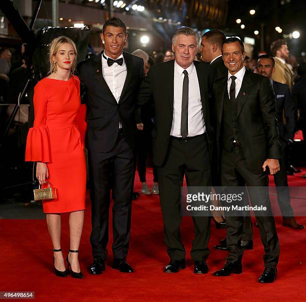 Cristiano Ronaldo, Carlo Ancelotti and Jorge Mendes attends the World Premiere of "Ronaldo" at Vue West End on November 9, 2015 in London, England.