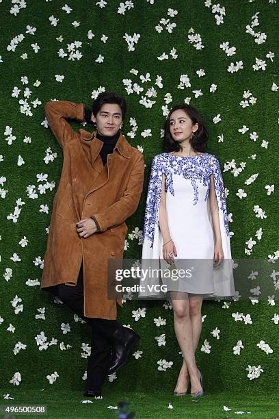 Actress Yang Mi and actor Li Yifeng attend a press conference of new film "Fall In Love Like A Star" on November 10, 2015 in Beijing, China.