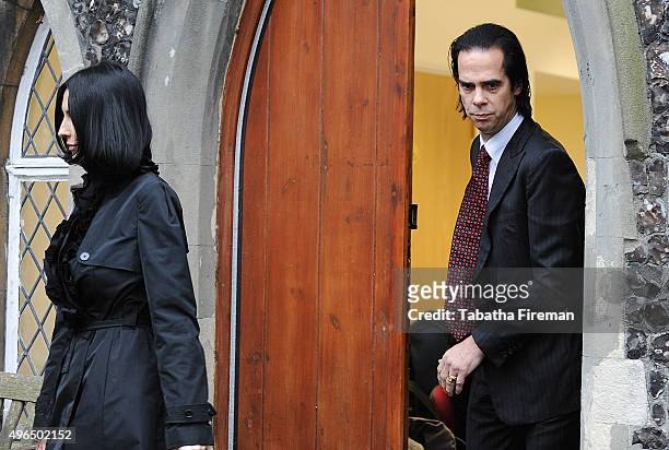 Musician Nick Cave and Susie Bick attend the inquest into his son's death at Brighton Coroner's Court on November 10, 2015 in Brighton, England....