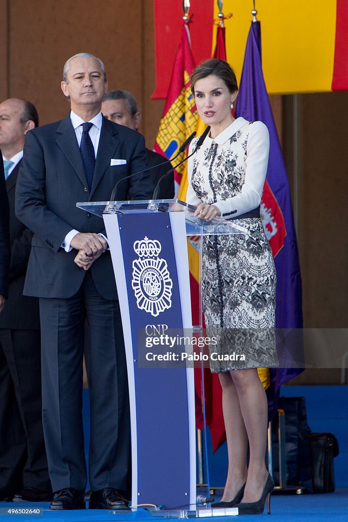 Queen Letizia of Spain Delivers Spanish Flag to National Police