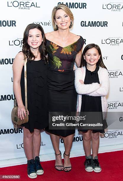 Journalist Amy Robach and children Annie McIntosh and Ava McIntosh attend Glamour's 25th Anniversary Women Of The Year Awards at Carnegie Hall on...