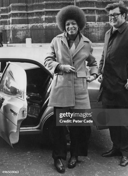 American political activist and academic Angela Davis arrives at a press conference at the House Of Commons, London, to add her support to the...