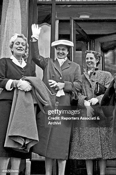 French model Begum Om Habibeh Aga Khan arriving in Monaco to attend the wedding of Rainier III , Prince of Monaco, and American actress Grace Kelly....