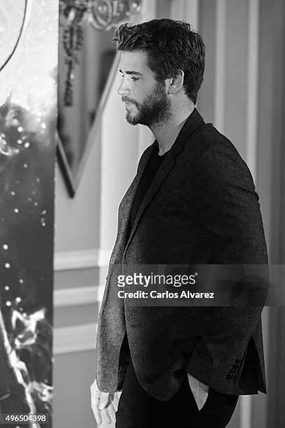 Actor Liam Hemsworth attends "The Hunger Games: Mockingjay - Part 2" photocall at the Villamagna Hotel on November 10, 2015 in Madrid, Spain.
